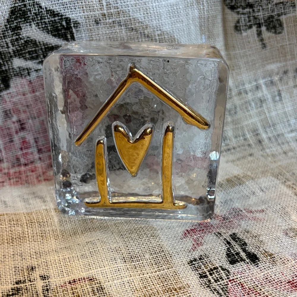 USA artist made molten glass blocks 22K gold raised painted design - Picture 1 of 6